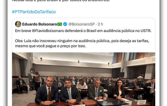 Flávio Bolsonaro critica PT e o chama de ‘Partido do Tarifaço’ Flávio Bolsonaro critica PT e o chama de ‘Partido do Tarifaço’