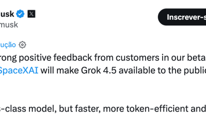 Grok 4.5: Nova inteligência artificial da SpaceXAI é anunciada